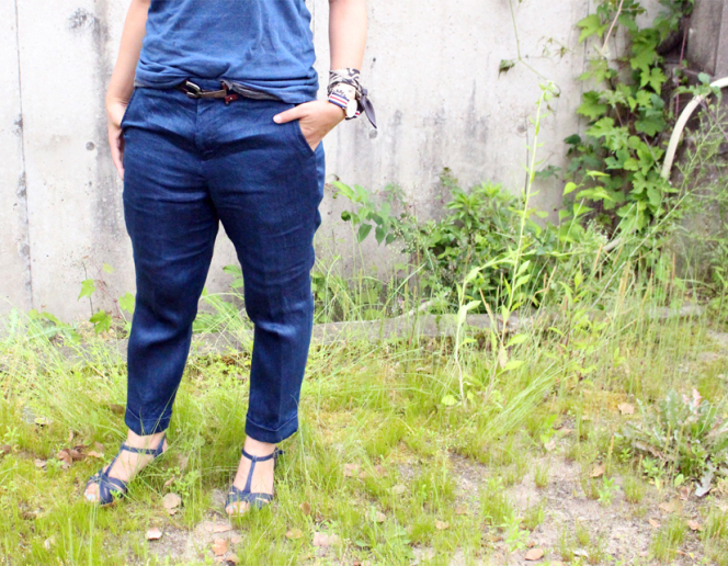【 INDIGO LINEN TROUSERS 】